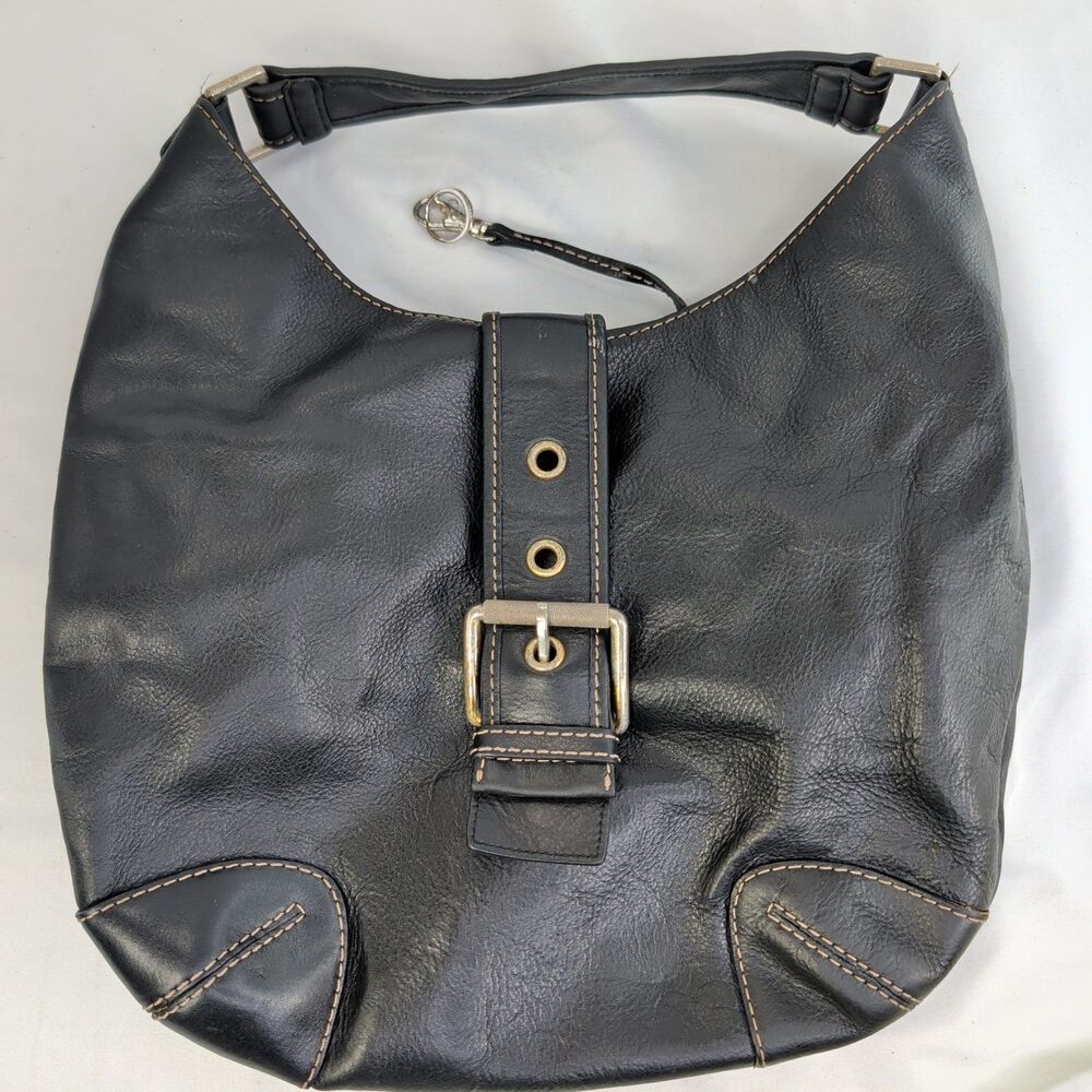 MICHAEL Michael Kors Hobo Shoulder Bag Black Pebbled Leather Buckle Womens Purse